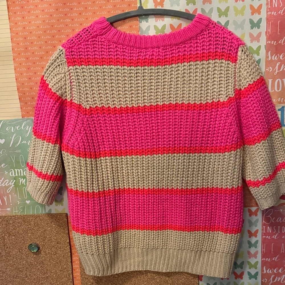 Bibi Striped Pink and Tan short sleeve Women's Sweater Size Small - Picture 4 of 4